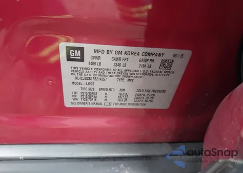 2015 Buick Encore Leather from USA, damaged, VIN KL4CJGSB1FB214357